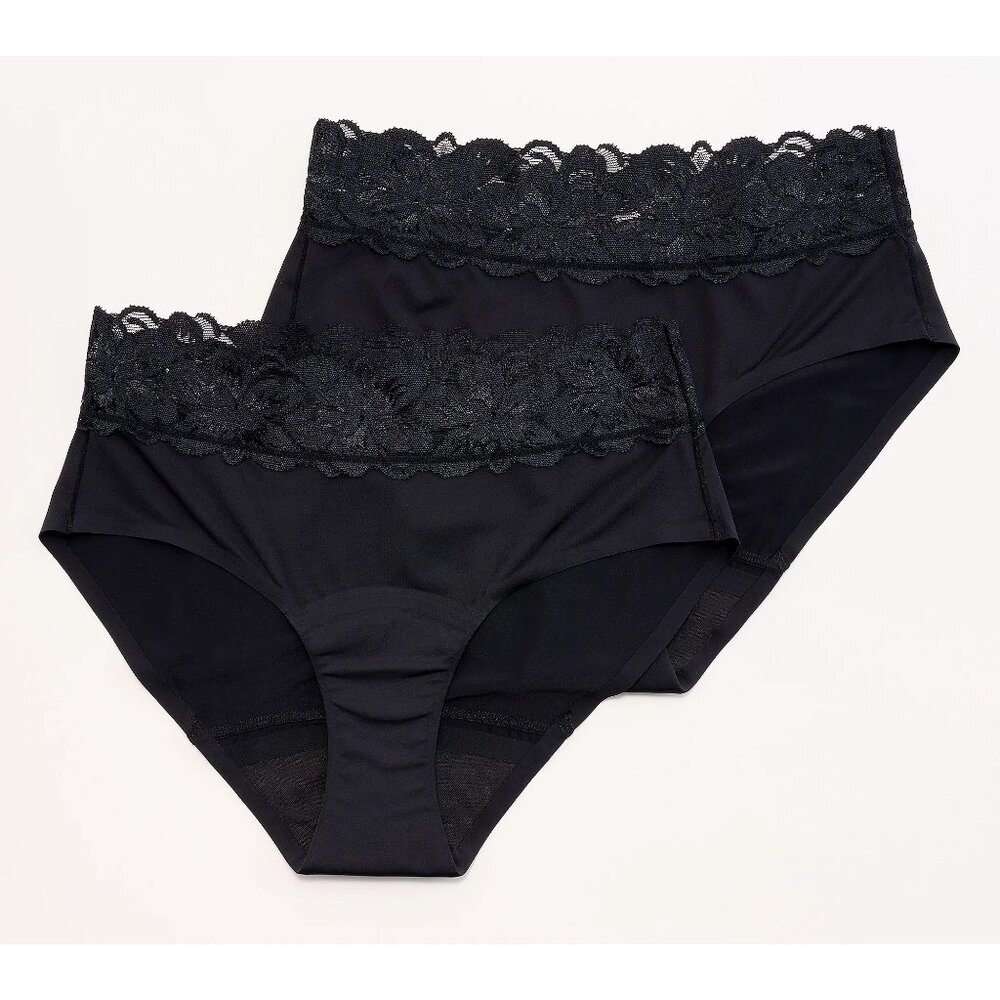 Anti x Proof Black/Black Set/2 Lace Trim Mid Rise Leak Resistant Briefs Size 2X